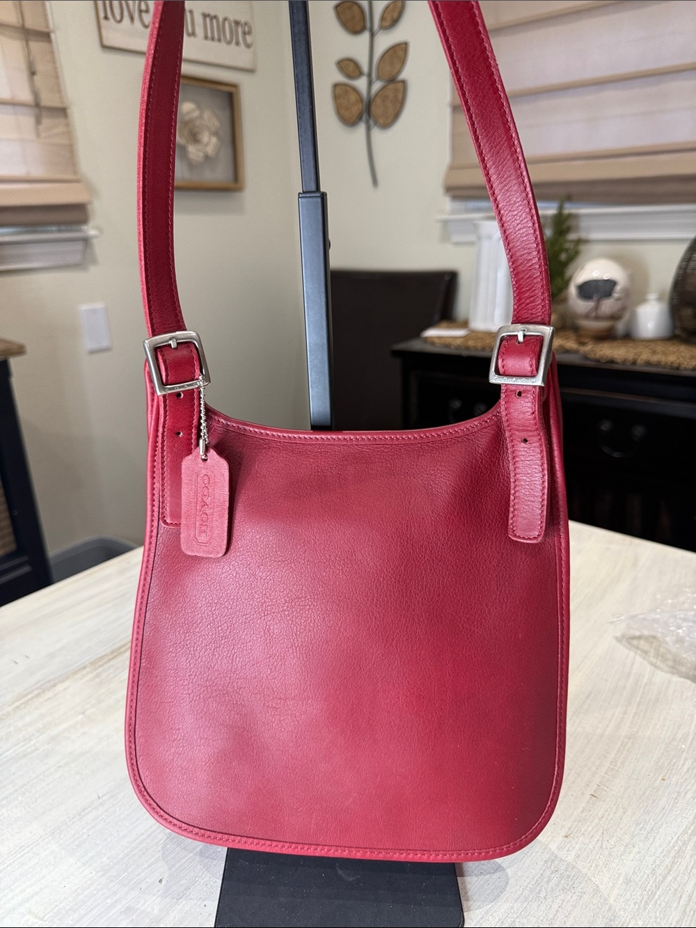 Vintage Coach Small Hippy Flap Cherry Red Leather Shoulder Bag with Tag